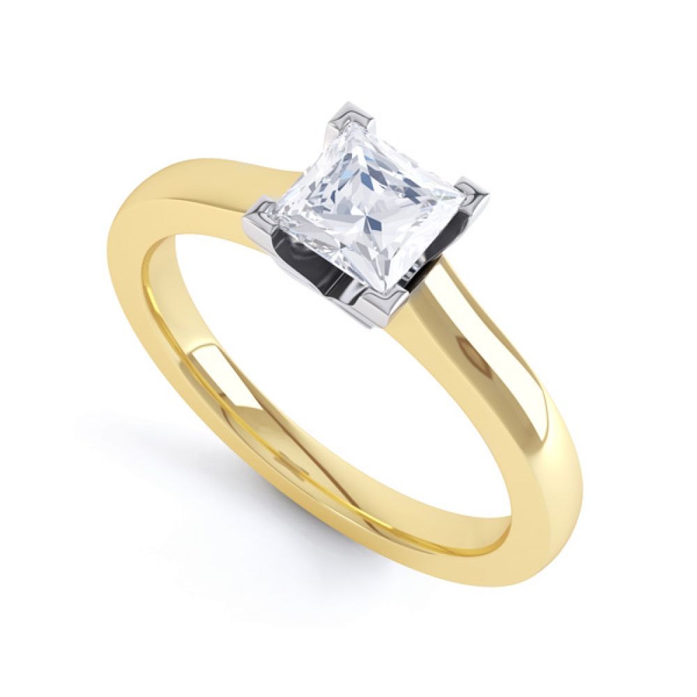 Princess Solitaire Engagement Ring with Low Setting In Yellow Gold