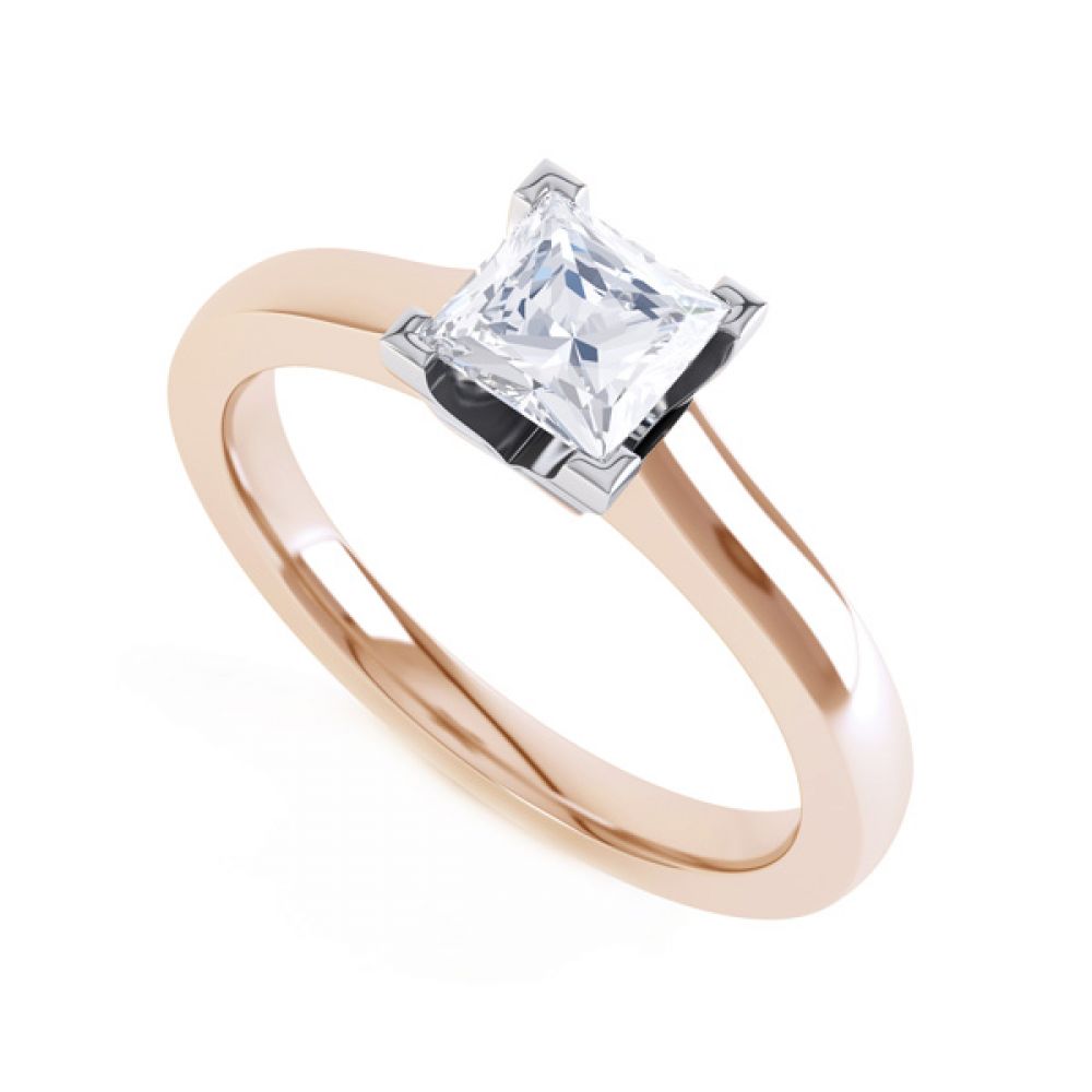 Princess Solitaire Engagement Ring with Low Setting In Rose Gold