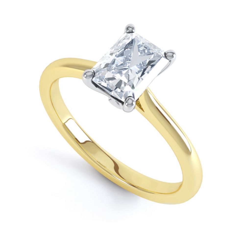 Classic 4 Claw Emerald Cut Diamond Solitaire In Yellow Gold