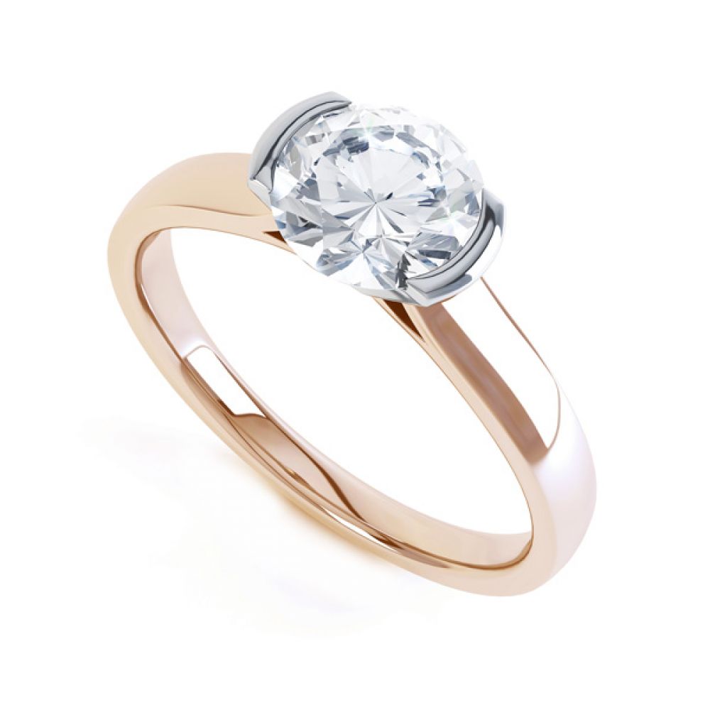 Round Diamond Solitaire Ring Tension Set In Yellow Gold