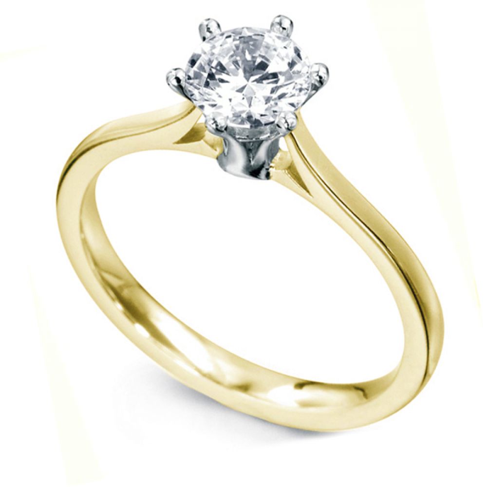 Tall Slender 6 Claw Diamond Solitaire Ring -Yellow Gold