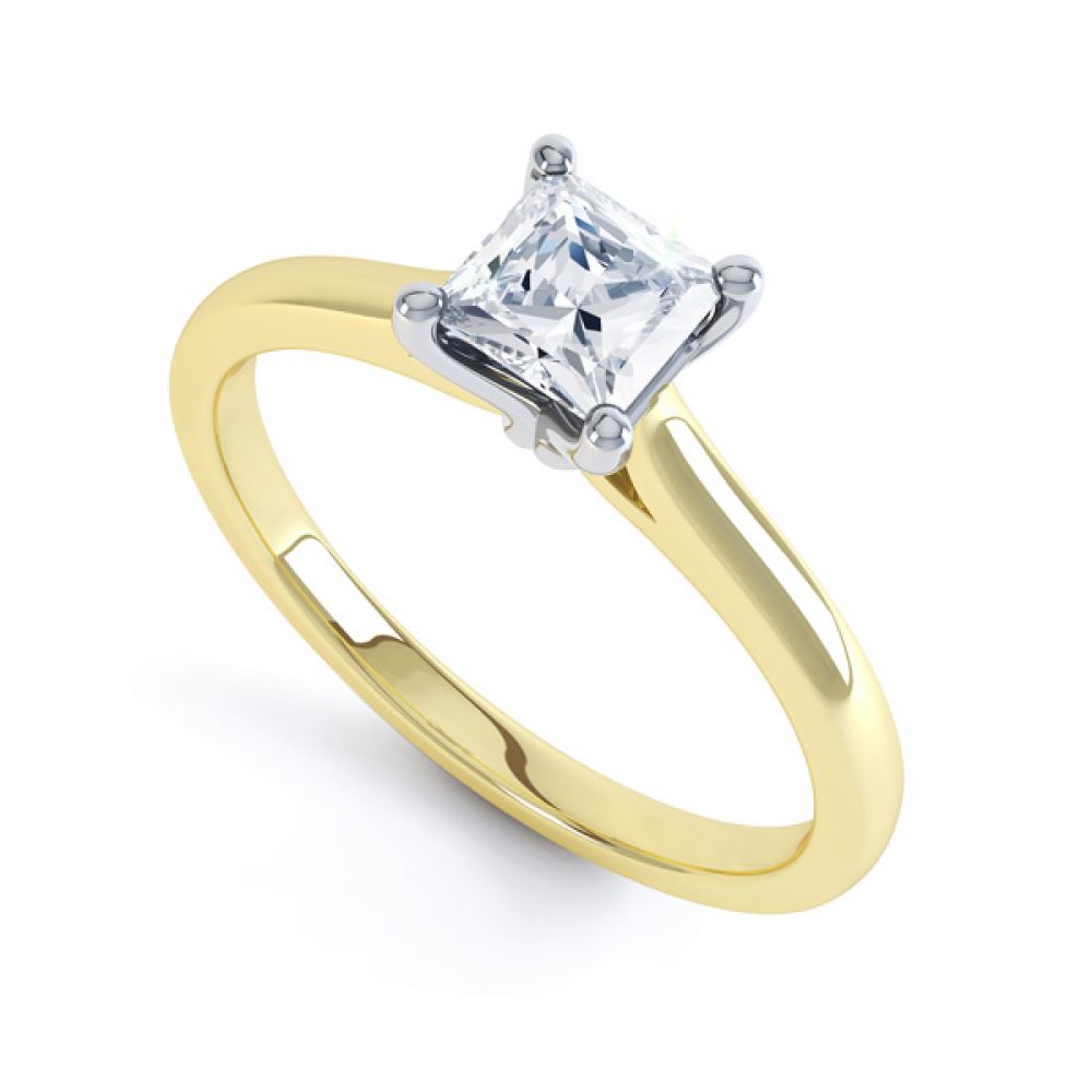 Slim Shoulder 4 Claw Princess Diamond Engagement Ring In Yellow Gold