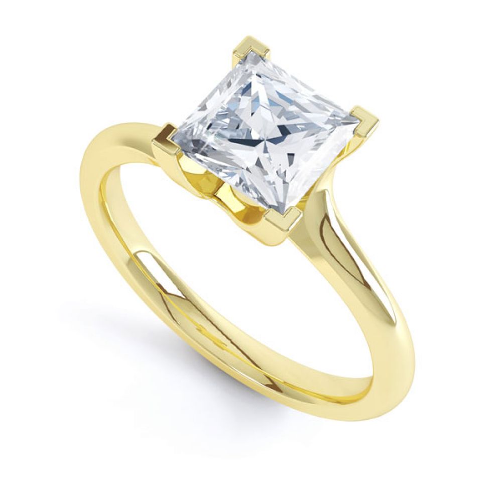 Square Princess 4 Claw Twist Engagement Ring In Yellow Gold