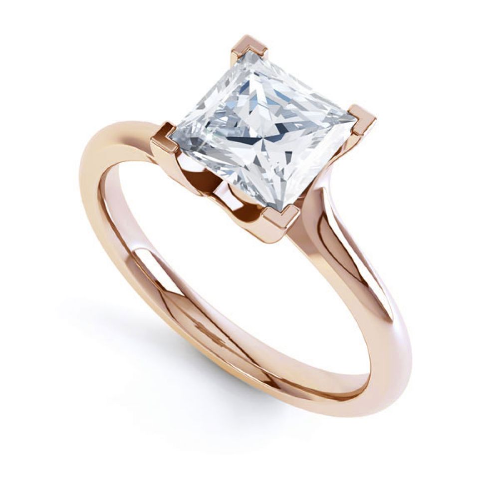 Square Princess 4 Claw Twist Engagement Ring In Rose Gold