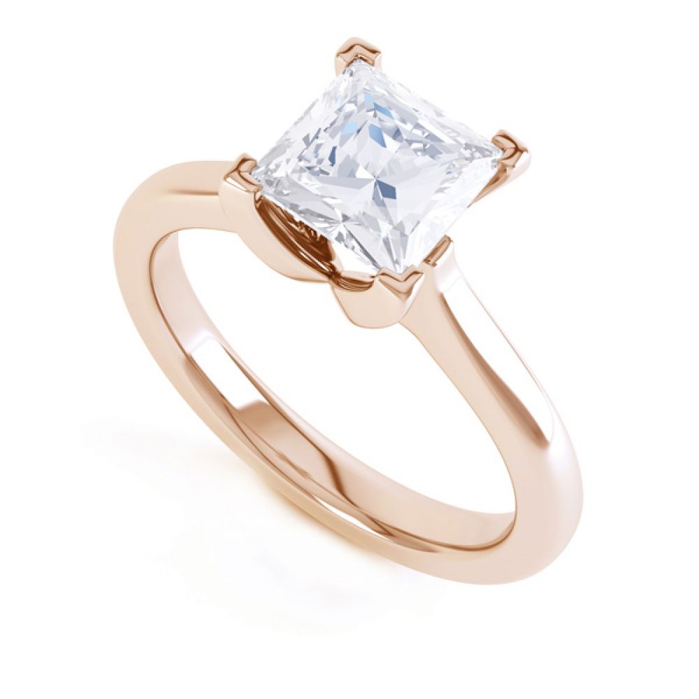 Folded 4 Claw Princess Cut Engagement Ring In Rose Gold