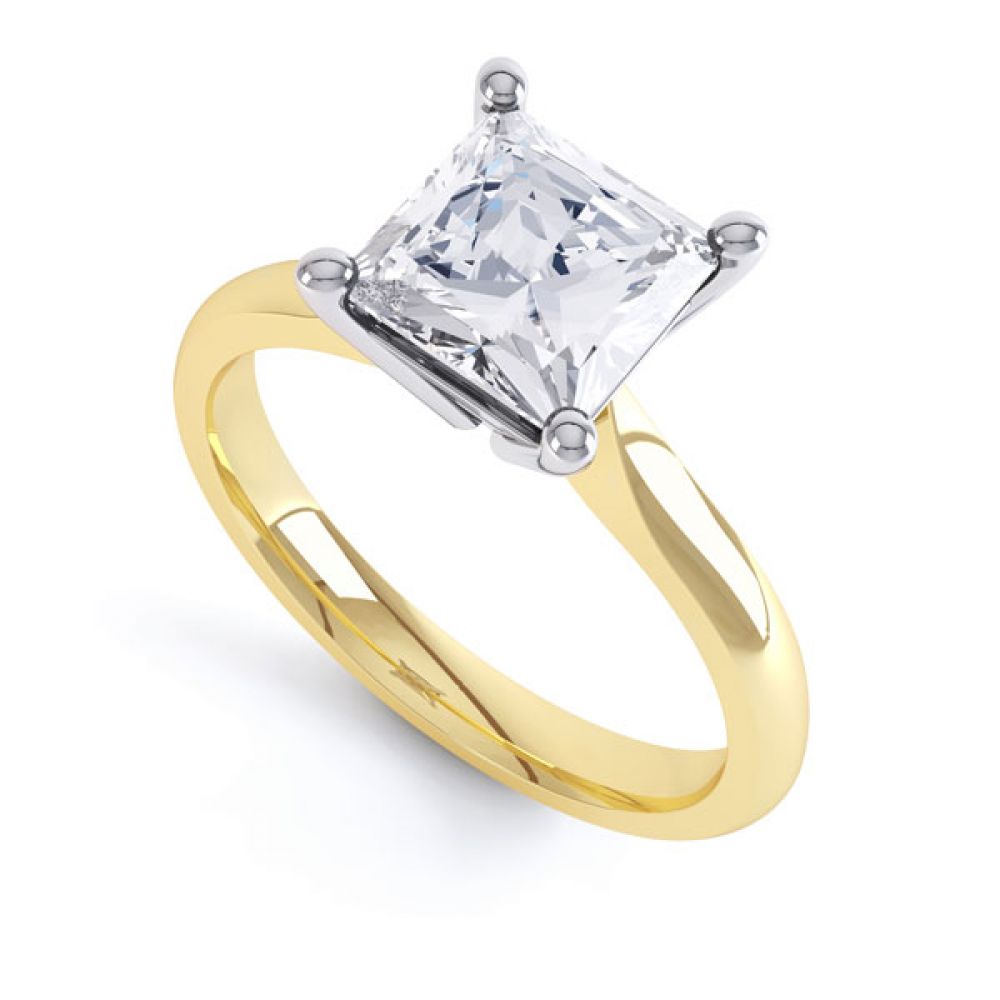 High 4 Prong Princess Cut Diamond Engagement Ring In Yellow Gold