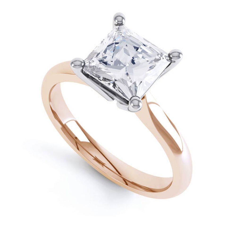 High 4 Prong Princess Cut Diamond Engagement Ring In Rose Gold