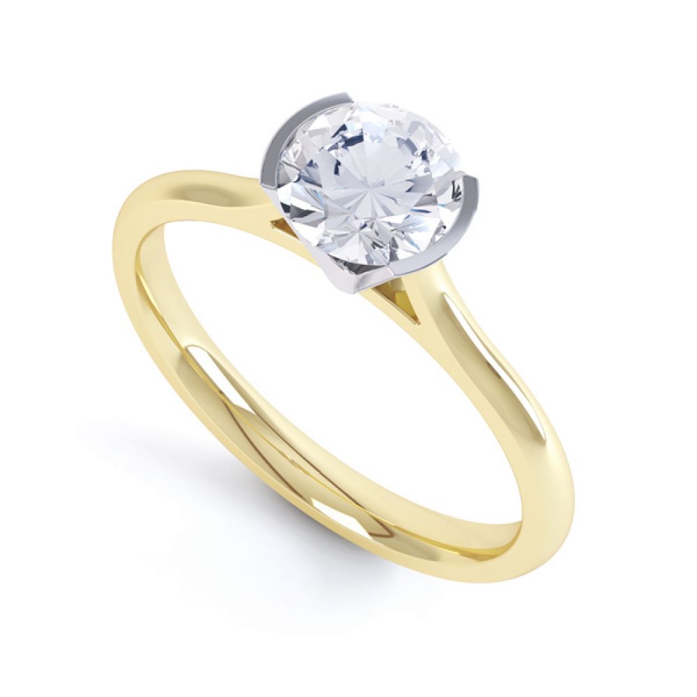 Fluted Part Engagement Ring with High Setting In Yellow Gold