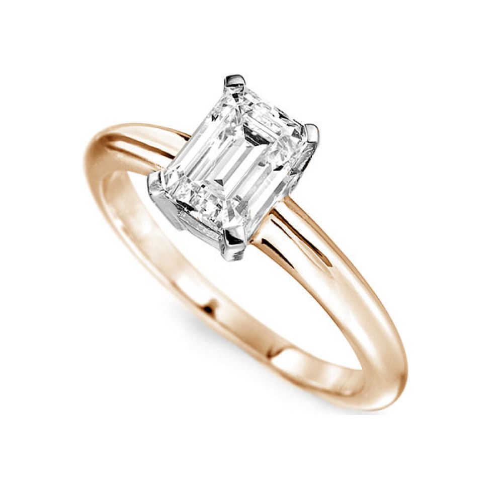 Ultramodern 4 Claw Emerald Diamond Solitaire Rose Gold Ring