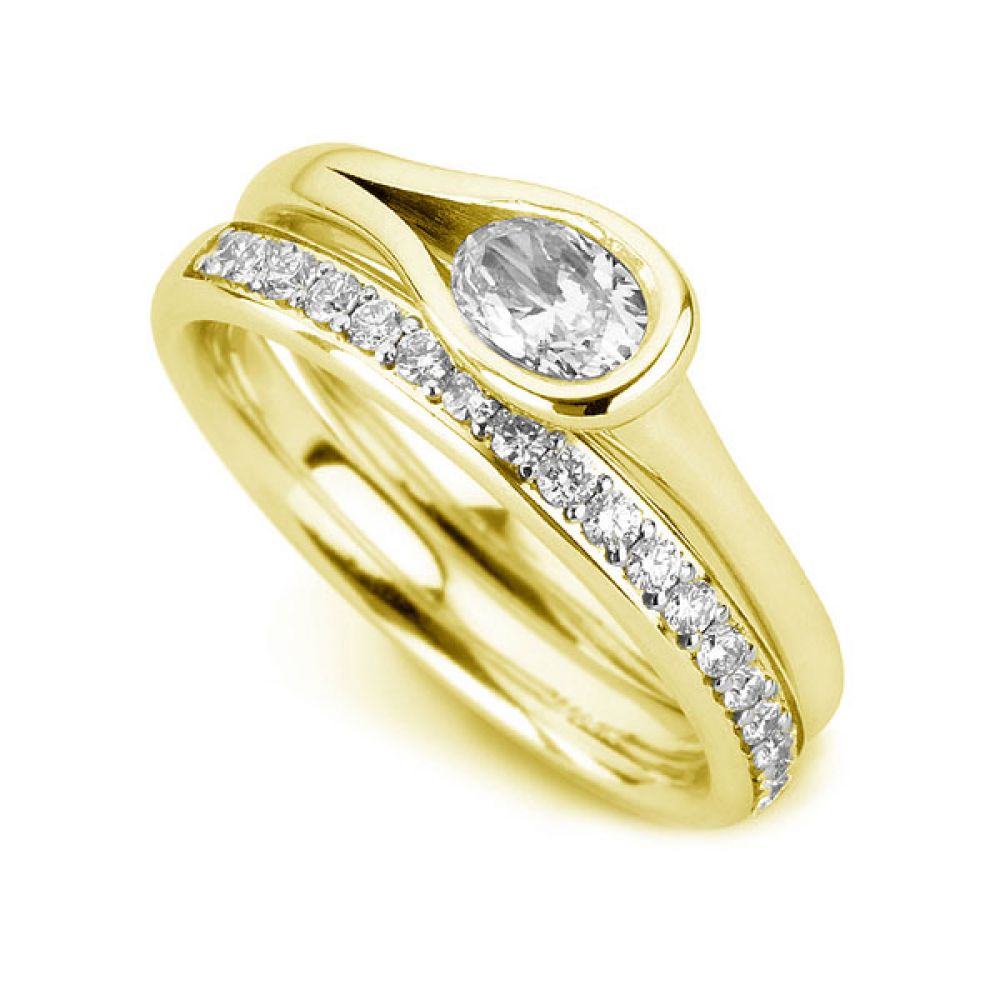 Loop Bezel Set Oval Diamond Engagement Ring In Yellow Gold