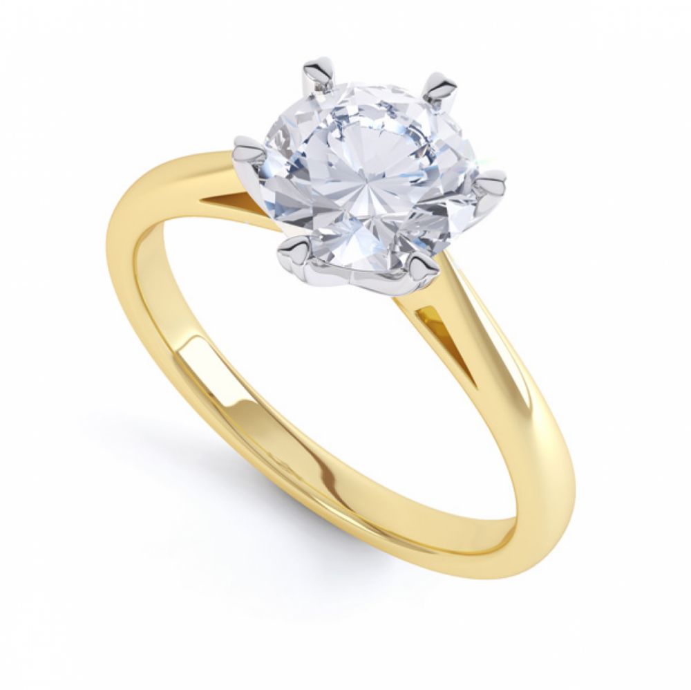 Round Solitaire with 6 Heart Shaped Claw Setting In Yellow Gold