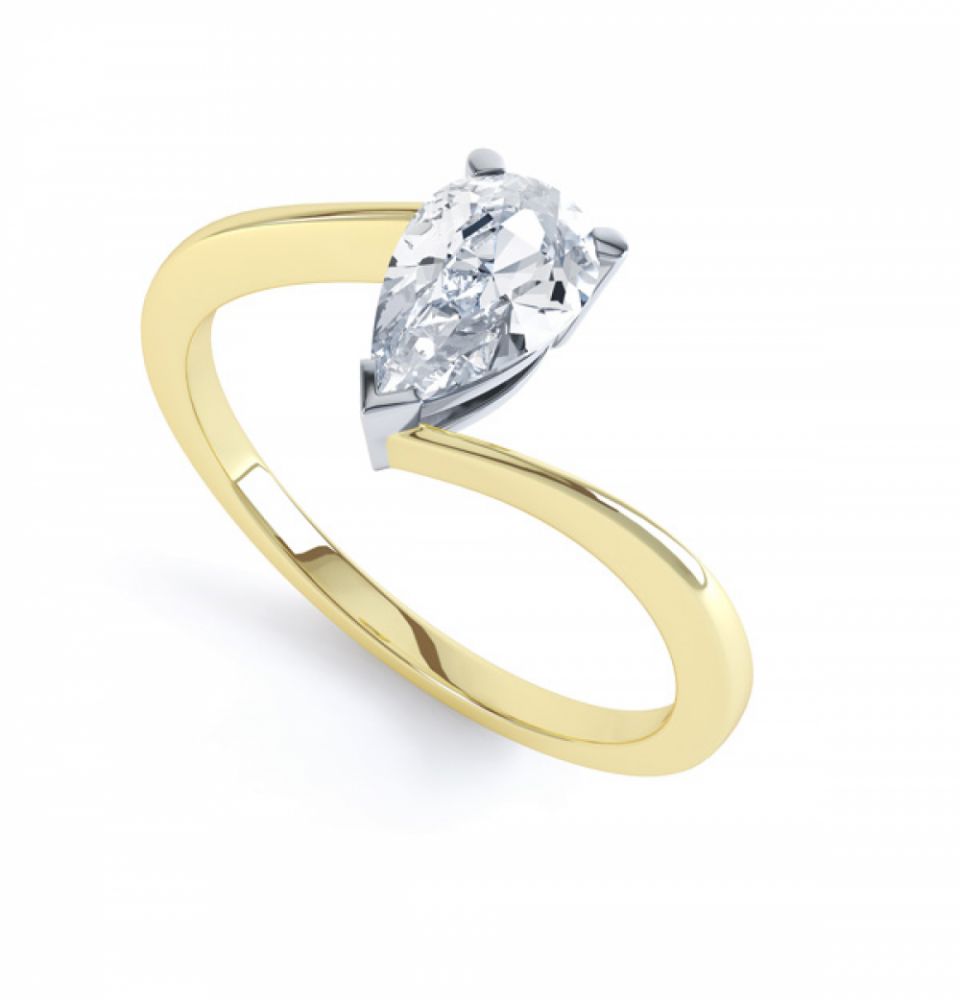 R1D068 Perspective, Pear shaped Twist Engagement Ring, Yellow Gold