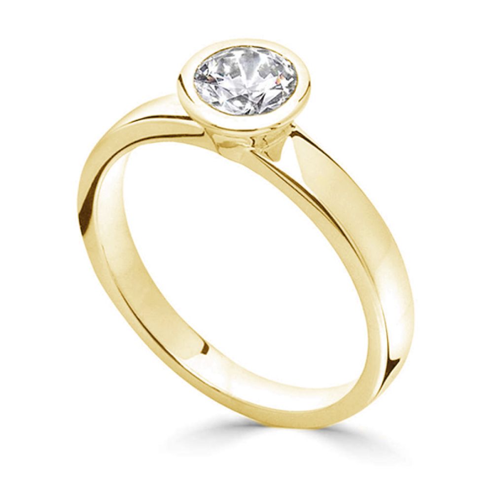 Ultramodern Wedfit Bezel Set Round Solitaire Ring Yellow Gold