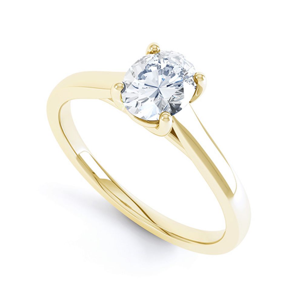 Modern Classic 4 Claw Oval Solitaire Engagement Ring In Yellow Gold