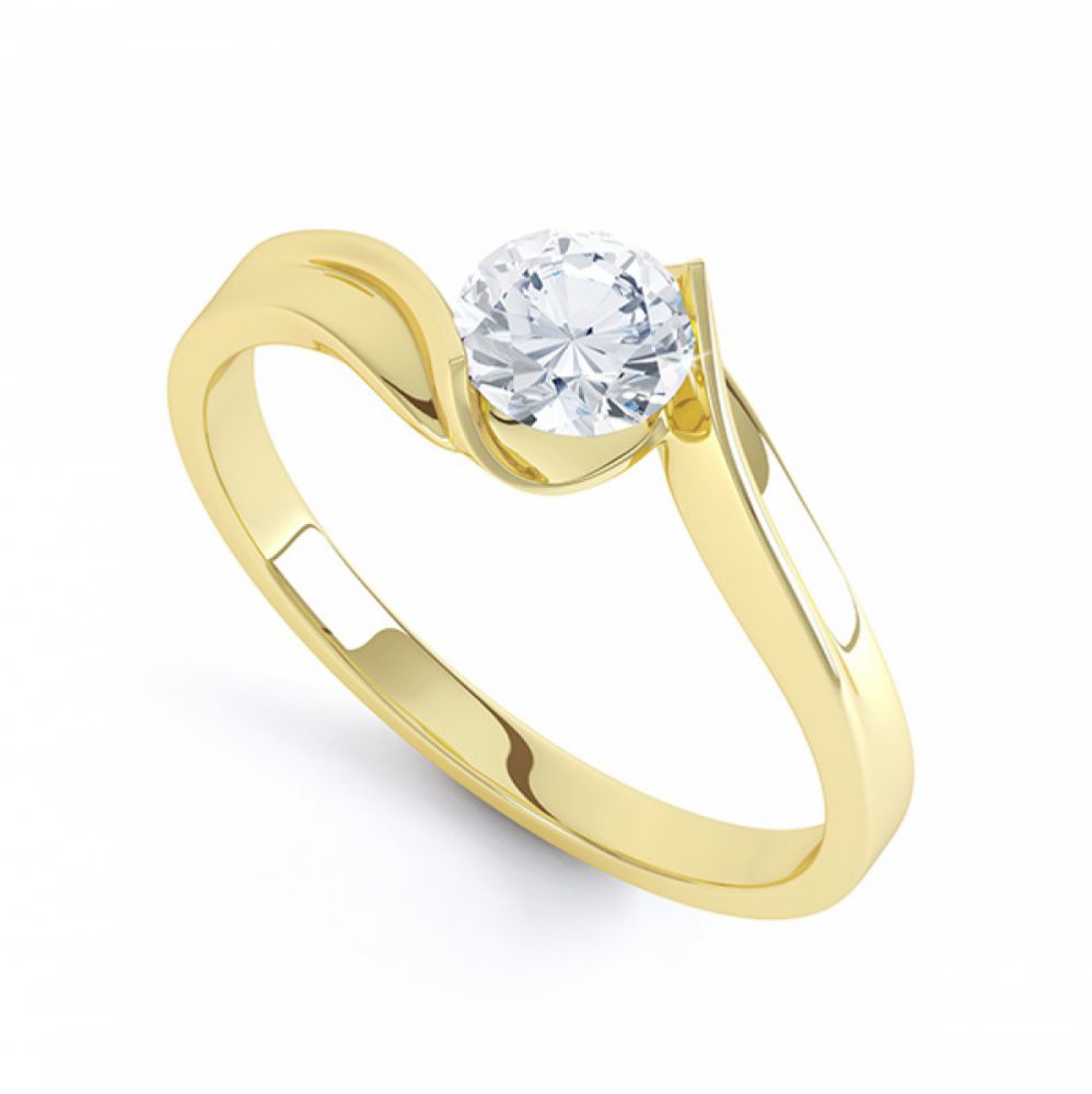 Tension Set Twist Round Solitaire Engagement Ring In Yellow Gold