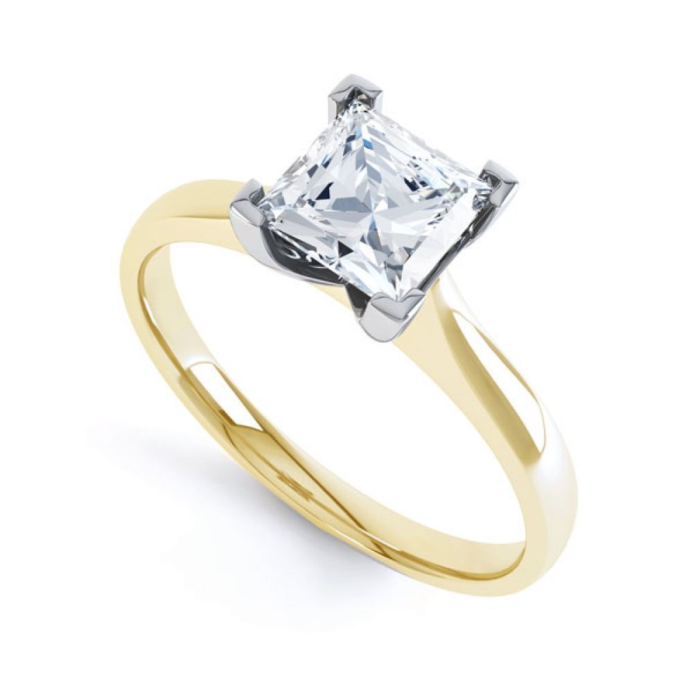 Princess Diamond Engagement Ring Square Claws In Yellow Gold