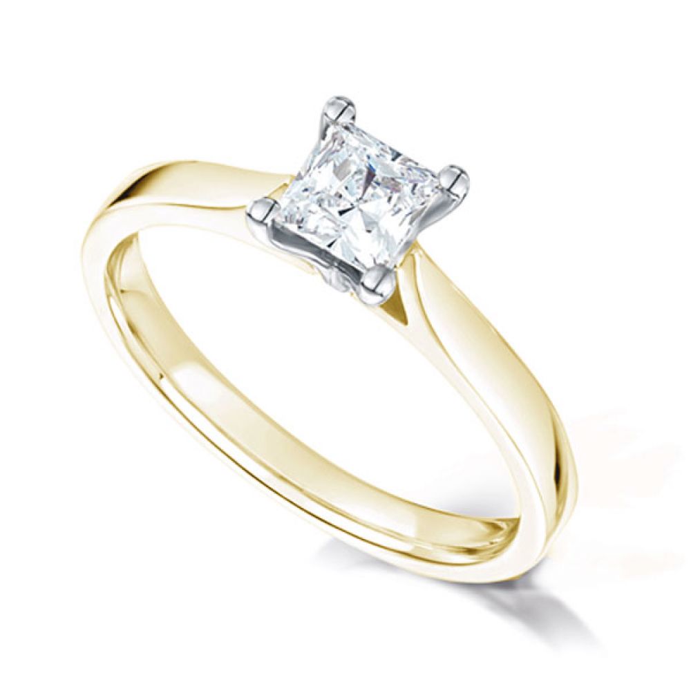 Wedfit Four Claw Princess Diamond Ring In Yellow Gold