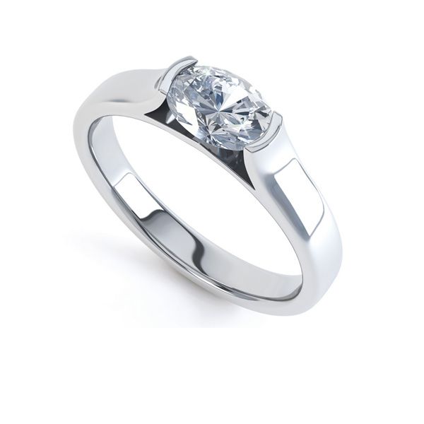 Sideways Set Oval Solitaire Engagement Ring Main Image