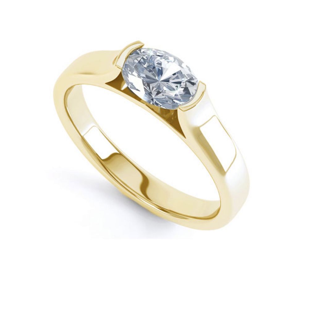 Sideways Oval East-West Engagement Ring Yellow Gold