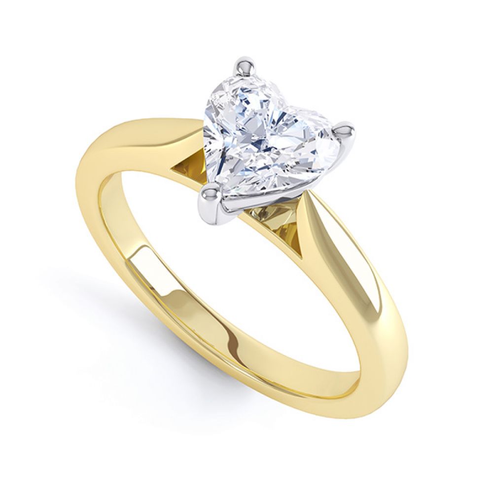 3 Round Claw Heart Shaped Solitaire Ring In Yellow Gold