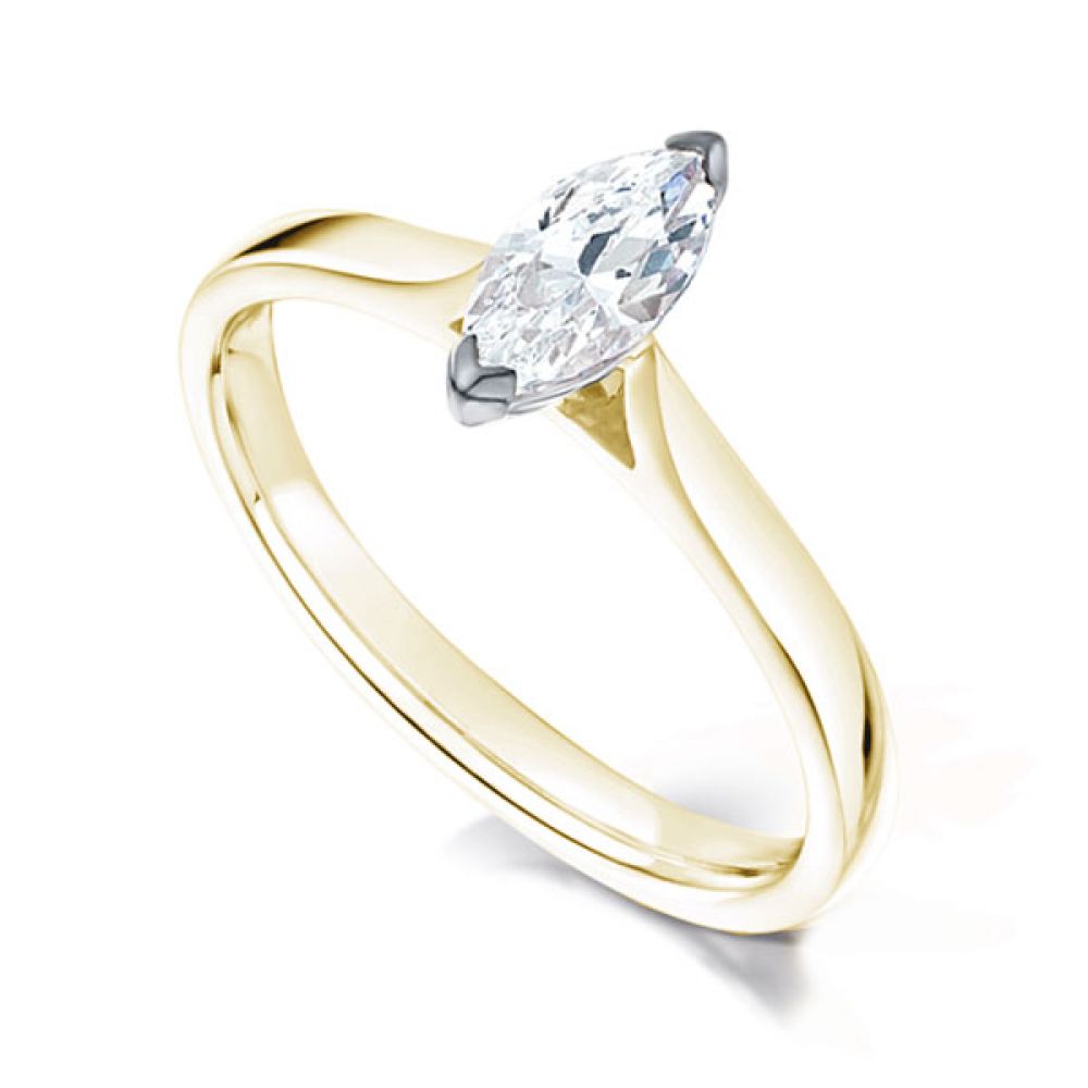 2 Claw Marquise Diamond Solitaire Ring In Yellow Gold