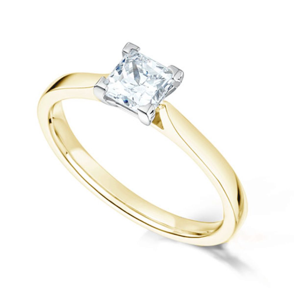 Low Set Princess Cut Diamond Engagement Ring In Yellow Gold