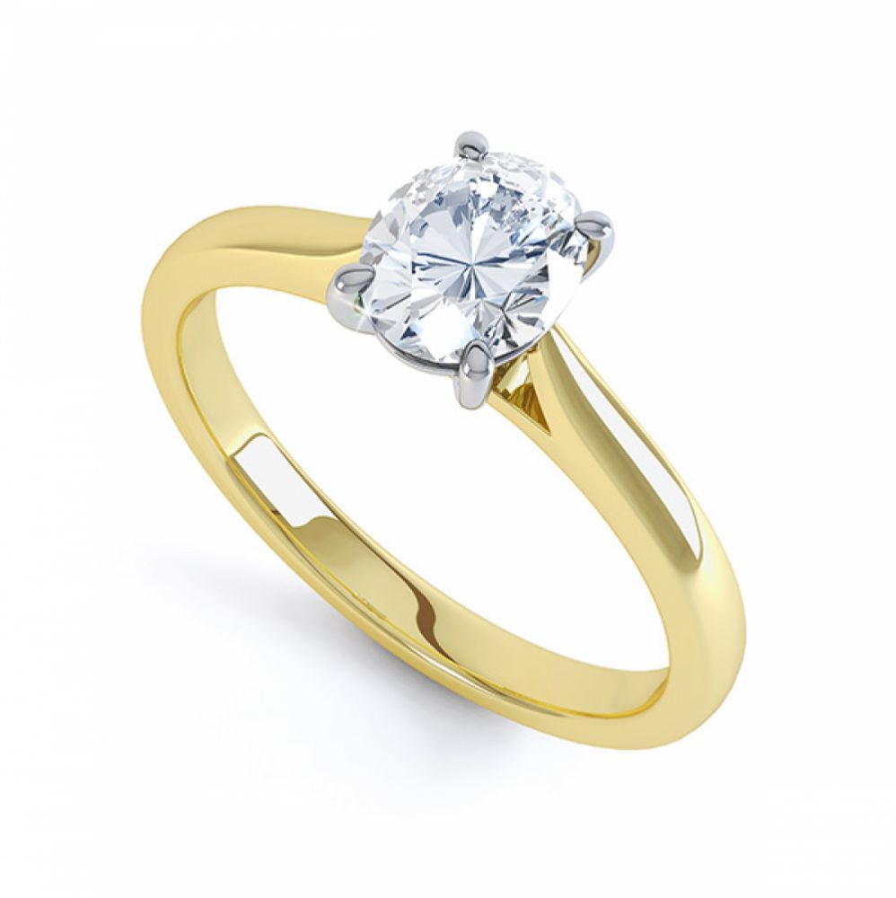 4 Claw Oval Engagement Ring - Open Shoulders In Yellow Gold