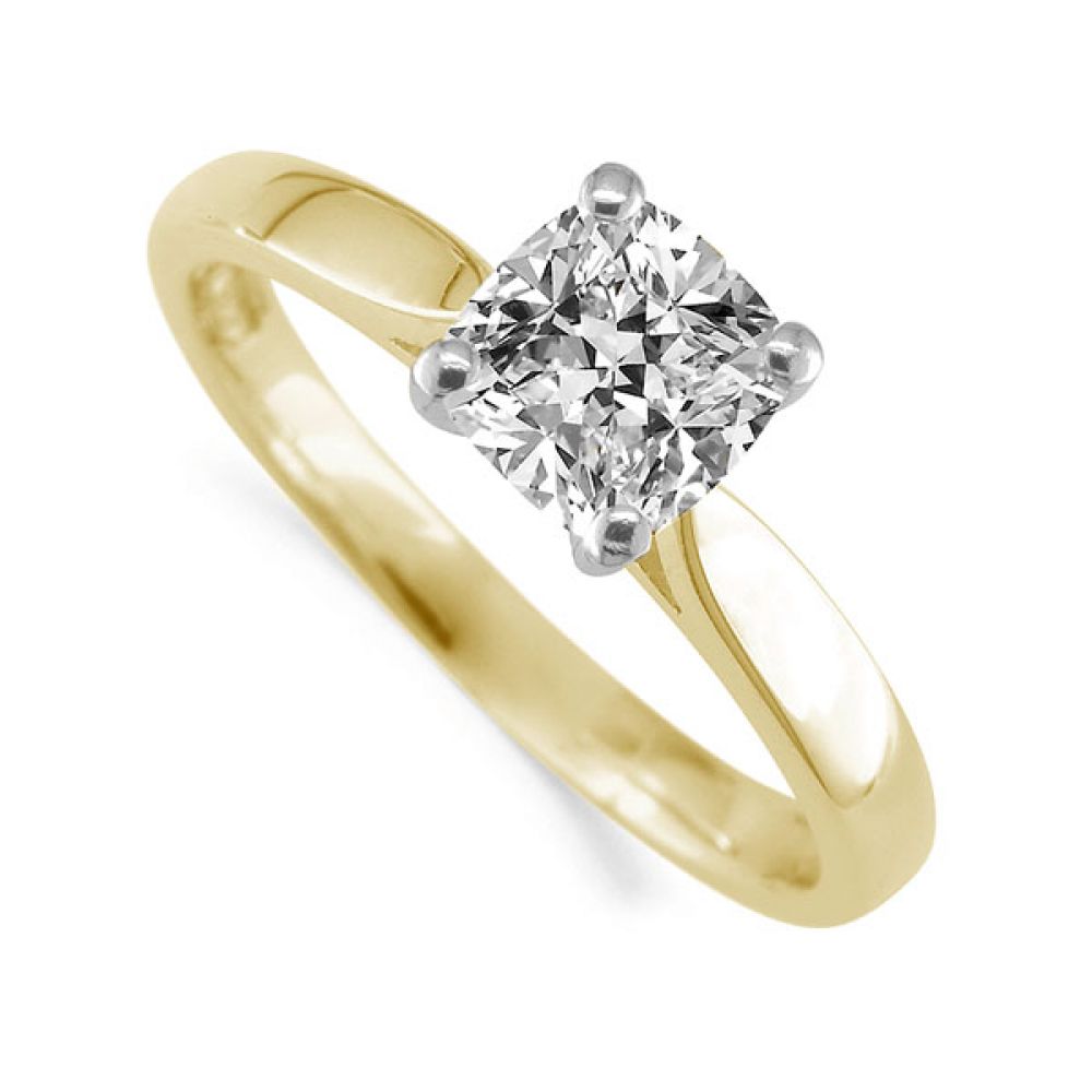 Cushion Cut Diamond Wedfit Engagement Ring - Yellow Gold