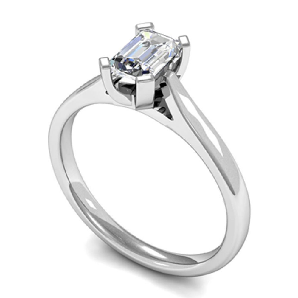 4 Squared Claw Emerald Cut Diamond Ring - White Gold 4 Squared Claw Emerald Cut Diamond Ring - White Gold
