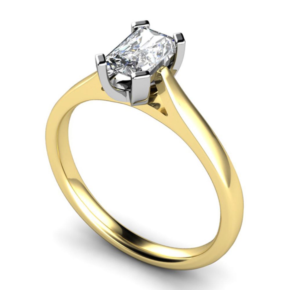 4 Squared Claw Emerald Cut Diamond Ring - Yellow Gold 4 Squared Claw Emerald Cut Diamond Ring - Yellow Gold