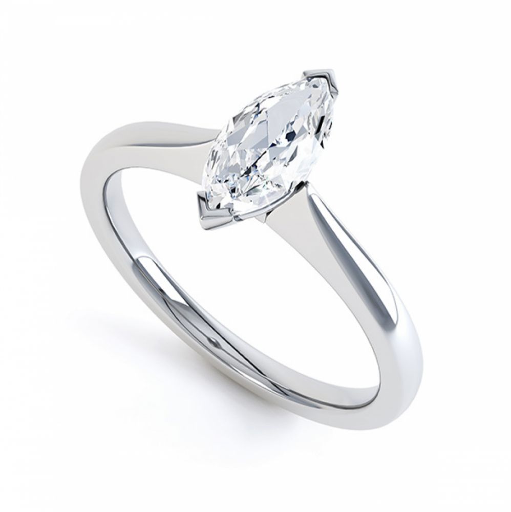 Simple Marquise Solitaire Engagement Ring Perspective View Platinum Simple Marquise Solitaire Engagement Ring Perspective View Platinum