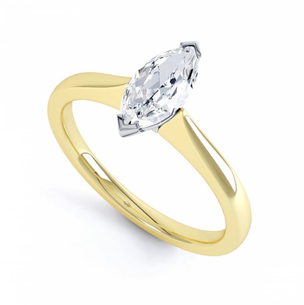 Simple Marquise Solitaire Engagement Ring Perspective View Yellow Gold