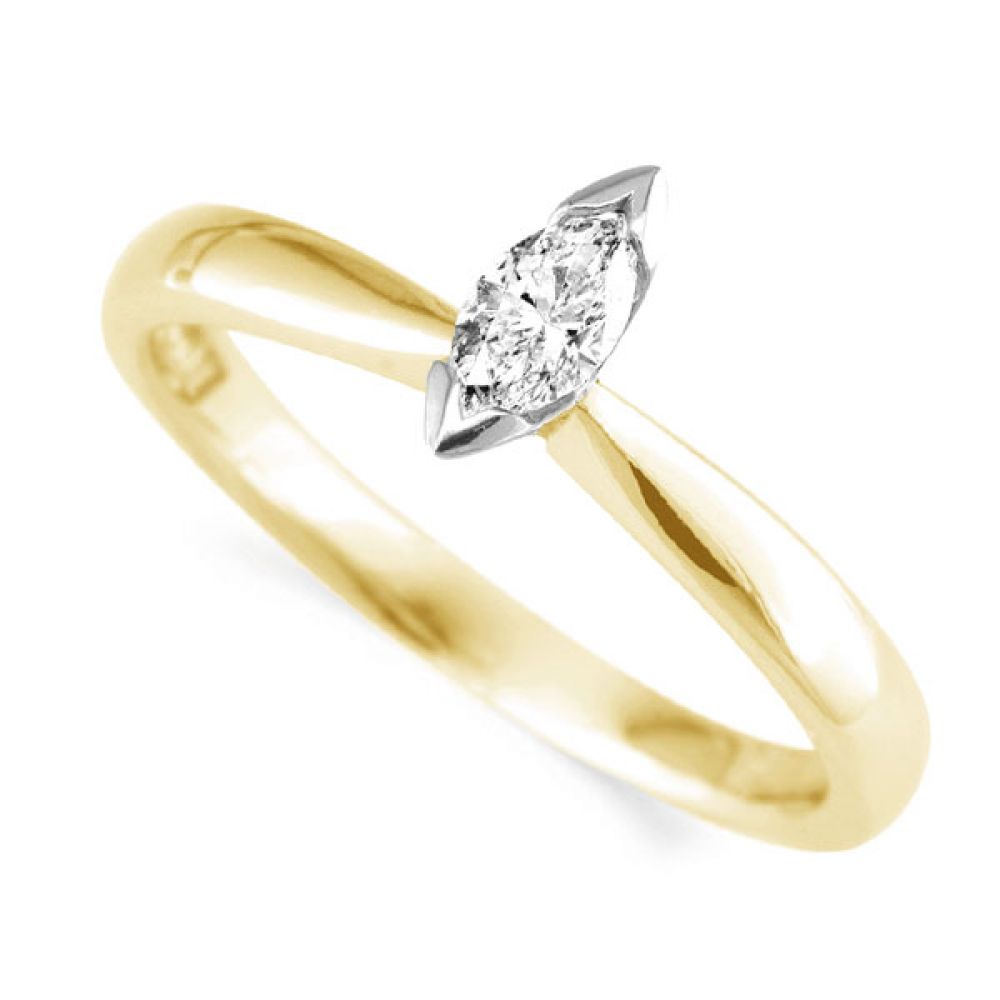 Part Bezel Set Marquise Solitaire Engagement Ring - Yellow Gold