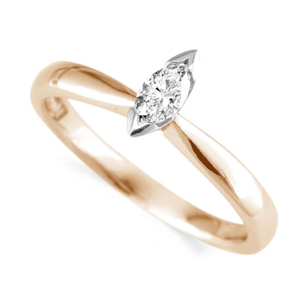 Part Bezel Set Marquise Solitaire Engagement Ring - Rose Gold