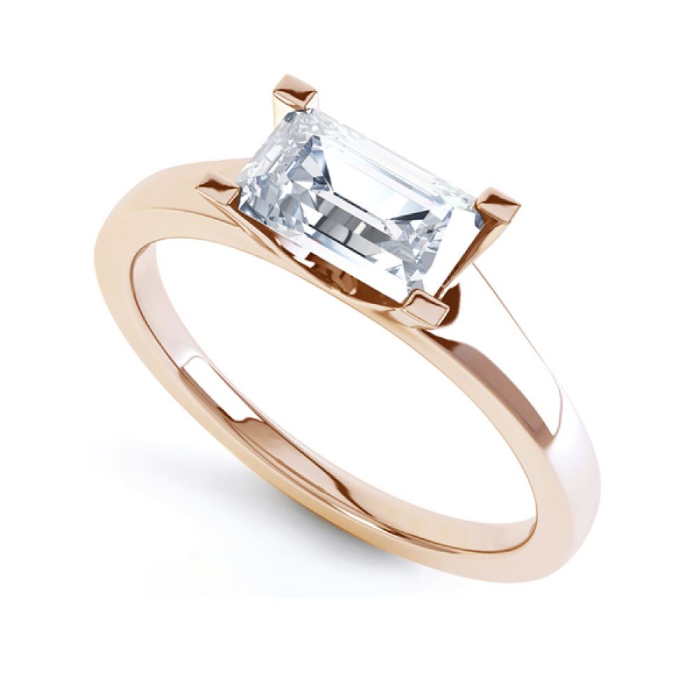 East West 4 Claw Emerald Diamond Engagement Ring - Rose Gold East West 4 Claw East West 4 Claw Emerald Diamond Engagement Ring - Rose Gold Diamond Engagement Ring Front View