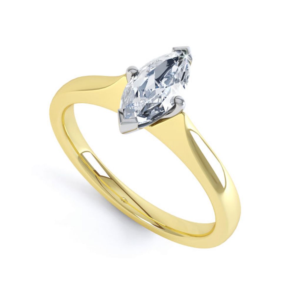 Marquise 4 Claw Diamond Solitaire Engagement Ring In Yellow Gold