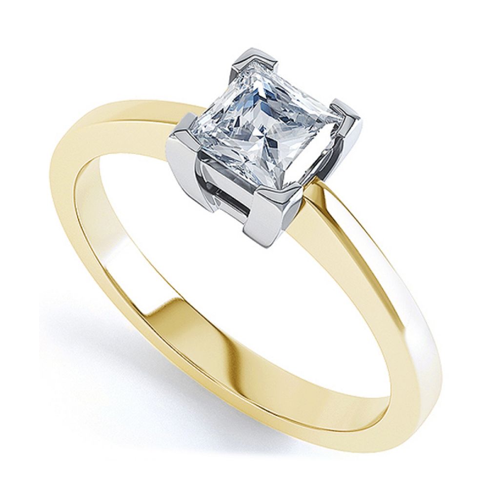 Traditional 4 Claw Princess Solitaire Engagement Ring In Yellow Gold