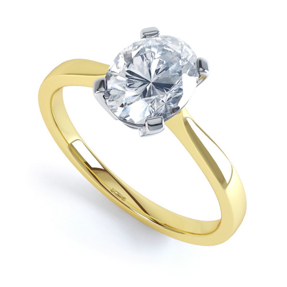 4 Claw Oval Solitaire Diamond Engagement Ring In Yellow Gold