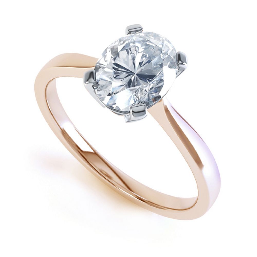 4 Claw Oval Solitaire Diamond Engagement Ring In Rose Gold