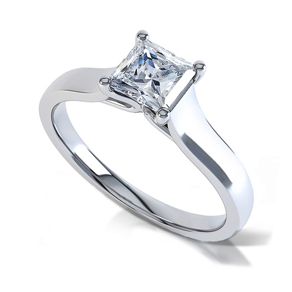 Open 4 Claw Princess Cut Solitaire Engagement Ring - White Gold Open 4 Claw Princess Cut Solitaire Engagement Ring - White Gold