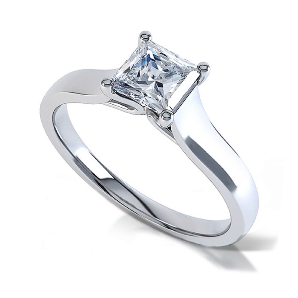 Open 4 Claw Princess Cut Solitaire Engagement Ring - White Gold