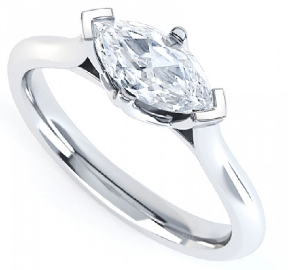 East West Set Four Claw Marquise Engagement Ring