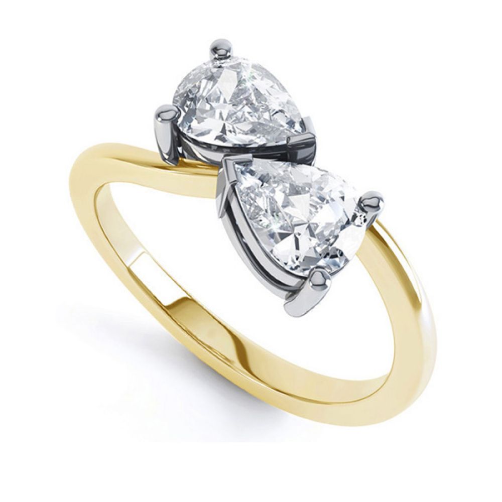 2 Stone Pear Shaped Diamond Ring - Yellow Gold