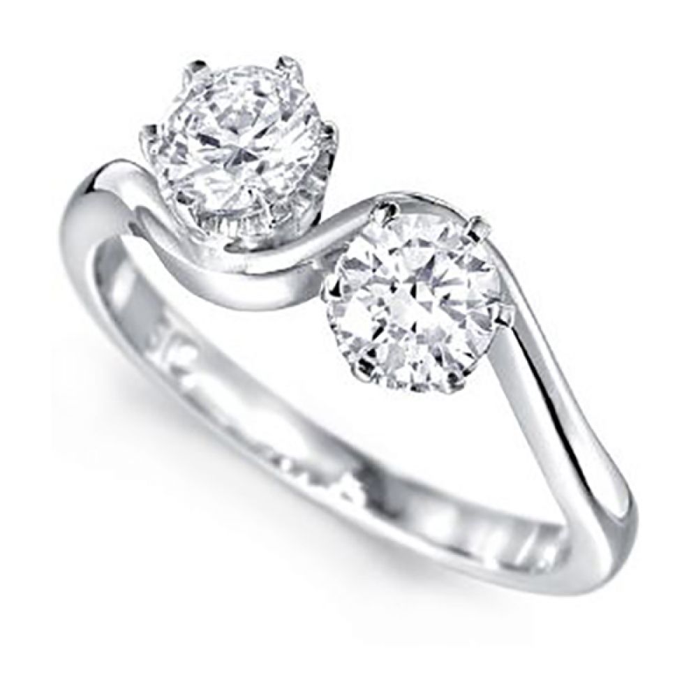 2 Stone Round Engagement Ring with 6 Claw Setting - Platinum