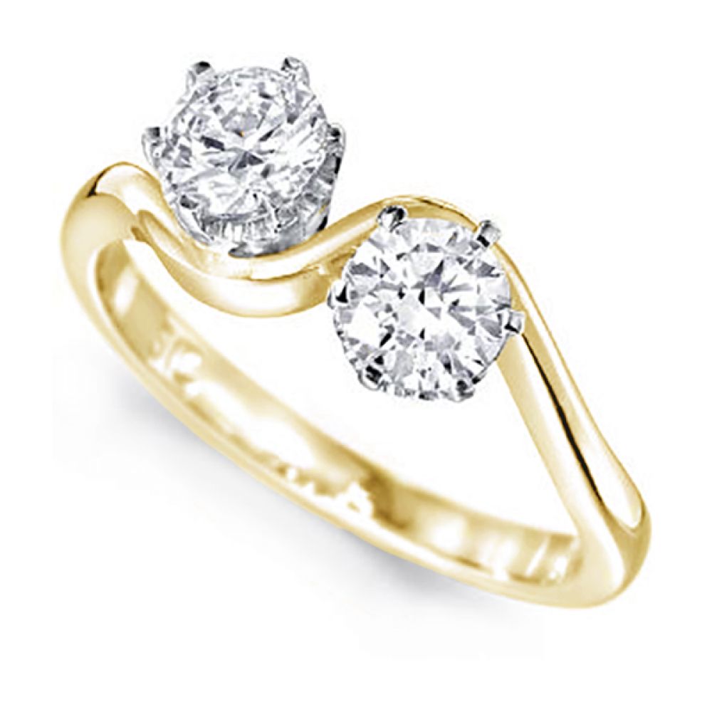 2 Stone Round Engagement Ring with 6 Claw Setting - Yellow Gold