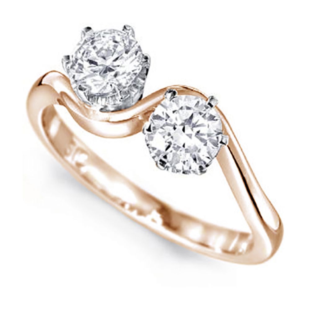 2 Stone Round Engagement Ring with 6 Claw Setting - Yellow Gold