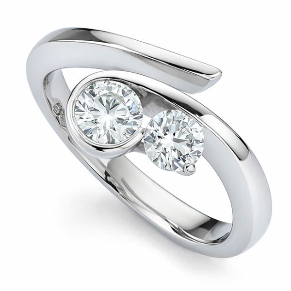 Unusual Flow 2 Stone Diamond Engagement Ring Main Image