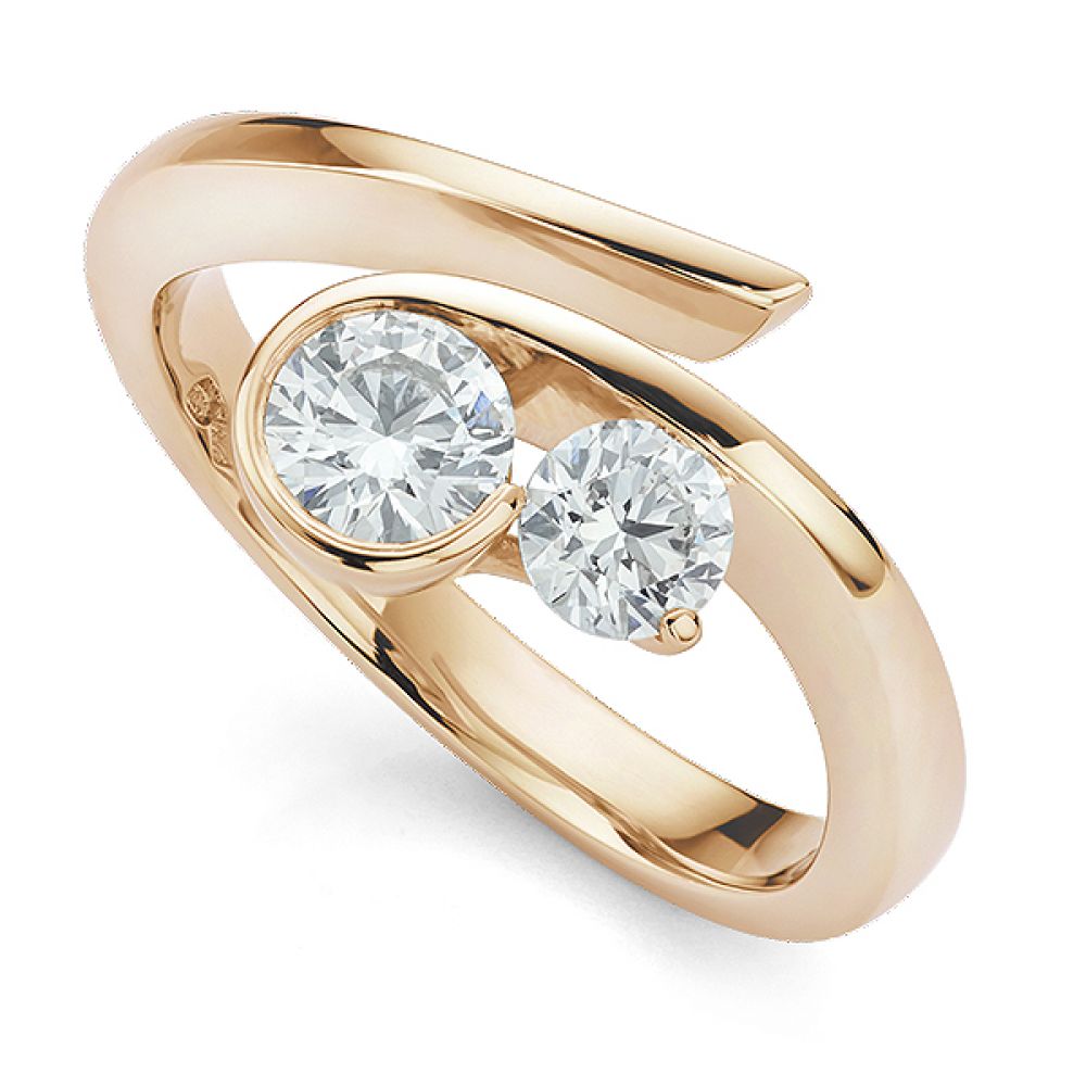 Unusual Flow 2 Stone Diamond Engagement Ring Rose Gold