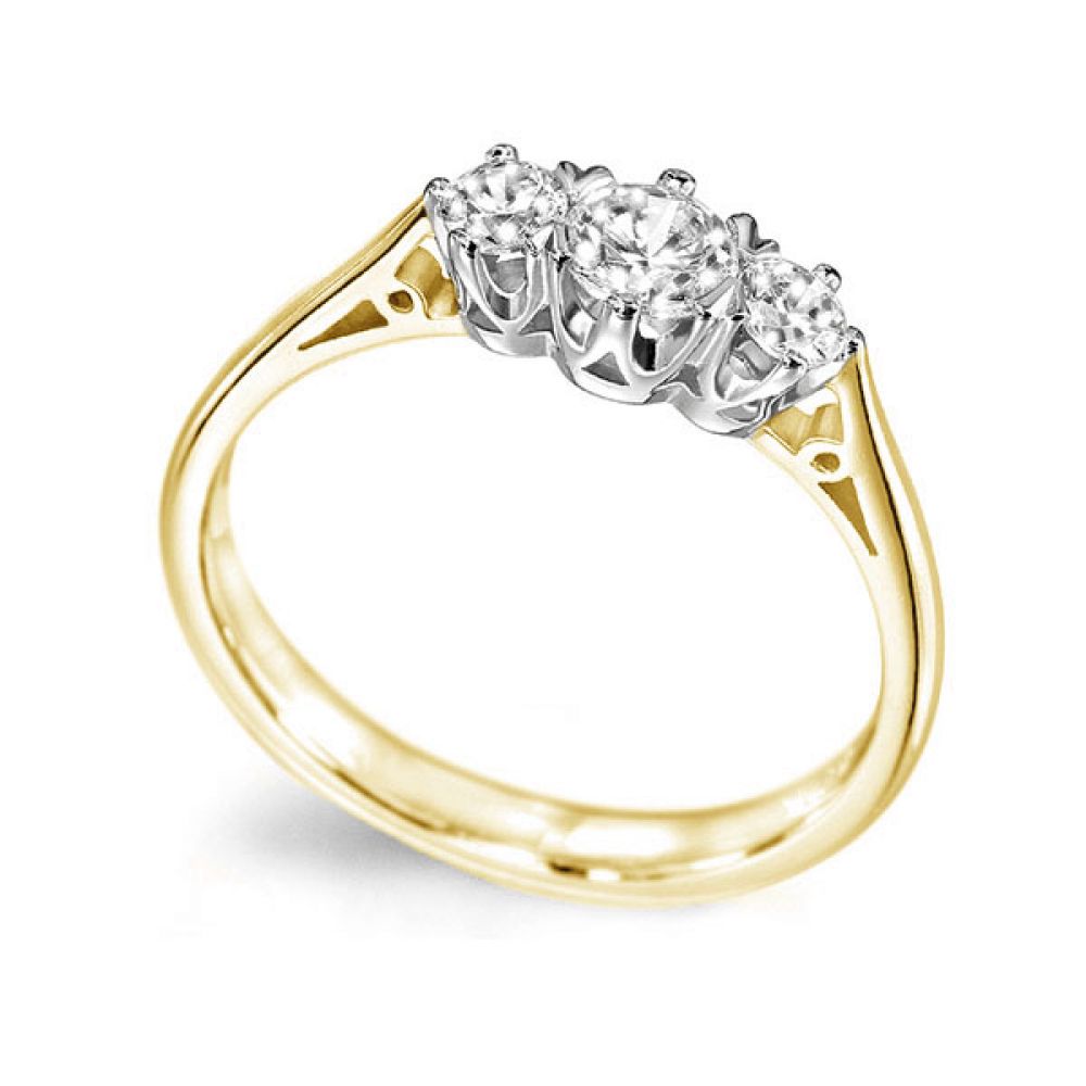 Traditional 3 Stone Graduated Diamond Ring-perspective - Yellow