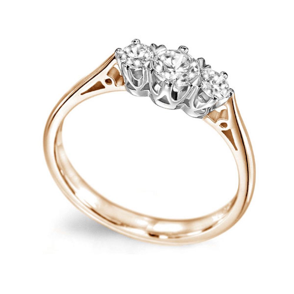 Traditional 3 Stone Graduated Diamond Ring-perspective - Rose Traditional 3 Stone Graduated Diamond Ring Side ViewTraditional 3 Stone Graduated Diamond Ring-perspective - Rose